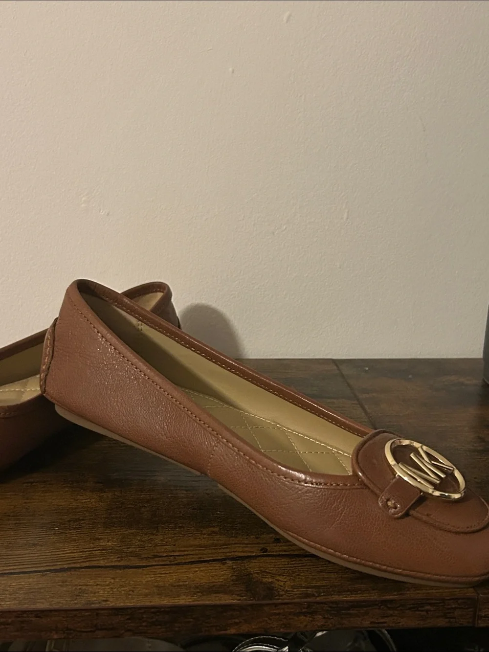 Michael Kors Tan Brown Leather MK Logo Loafers
